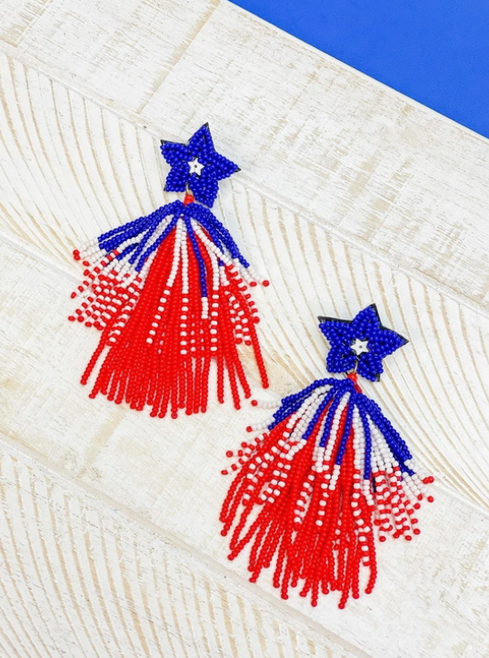 Red white blue tassel earrings sale