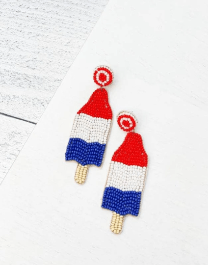 Patriotic Popsicle Beaded Earrings - The Velvet Strand