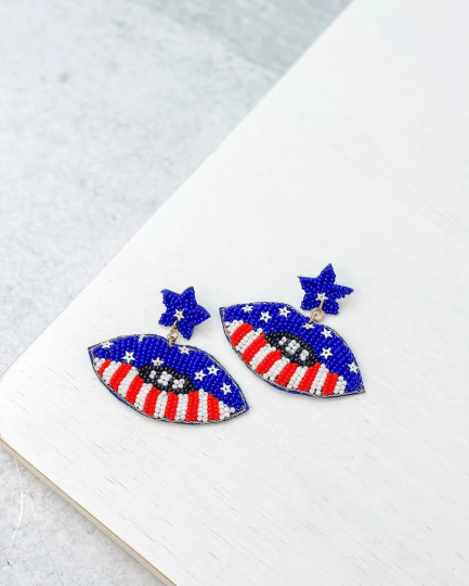 Patriotic Beaded Lip Earrings - The Velvet Strand
