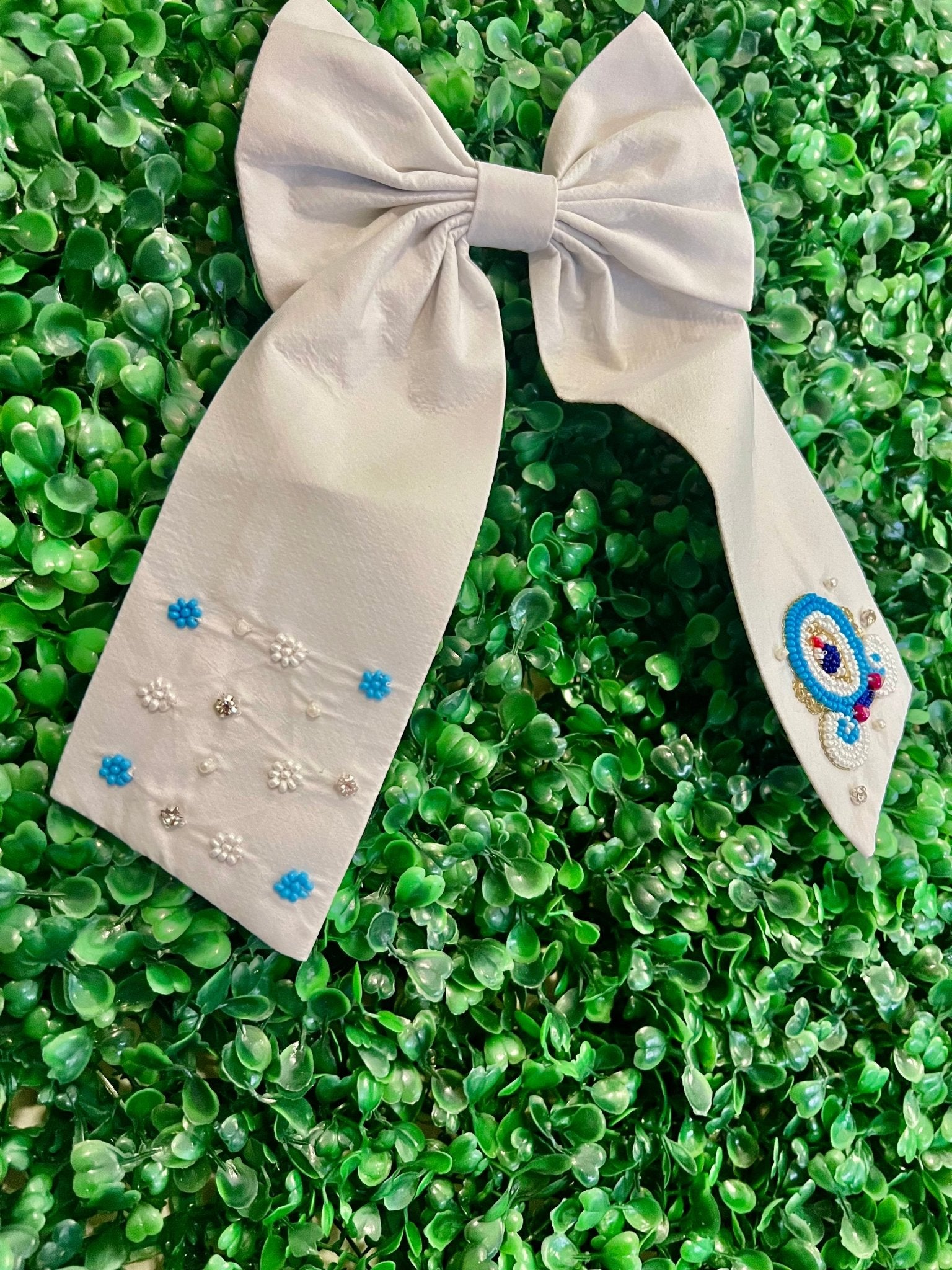 Girls White Beaded Cinderella Bow - The Velvet Strand