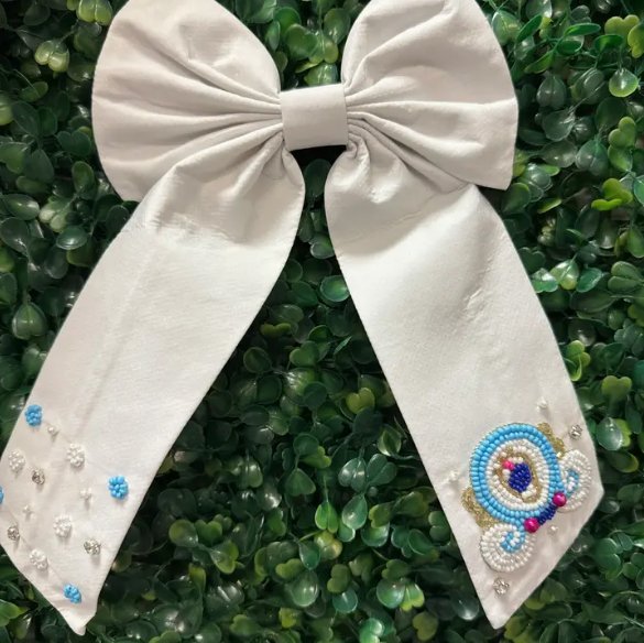 Girls White Beaded Cinderella Bow - The Velvet Strand