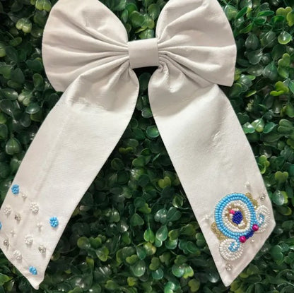 Girls White Beaded Cinderella Bow - The Velvet Strand