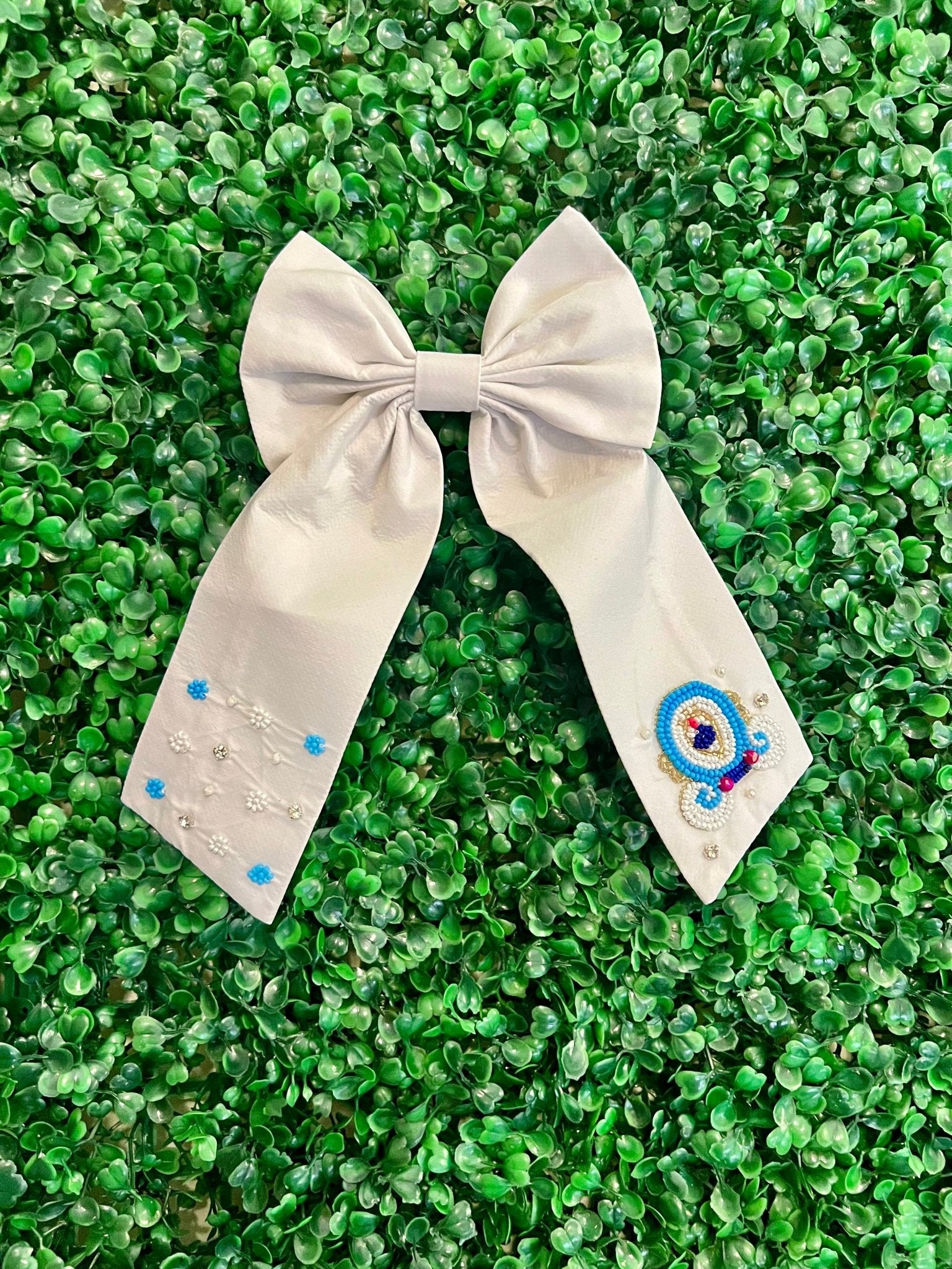 Girls White Beaded Cinderella Bow - The Velvet Strand