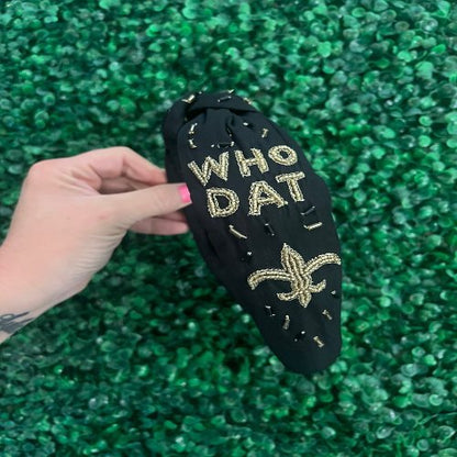 New Orleans Beaded Headband Saints Gameday Headband - The Velvet Strand