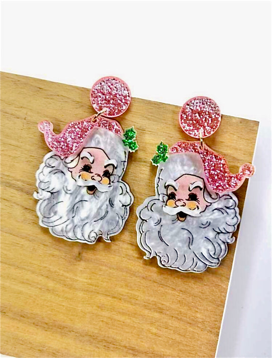 Pink Santa Earrings - The Velvet Strand