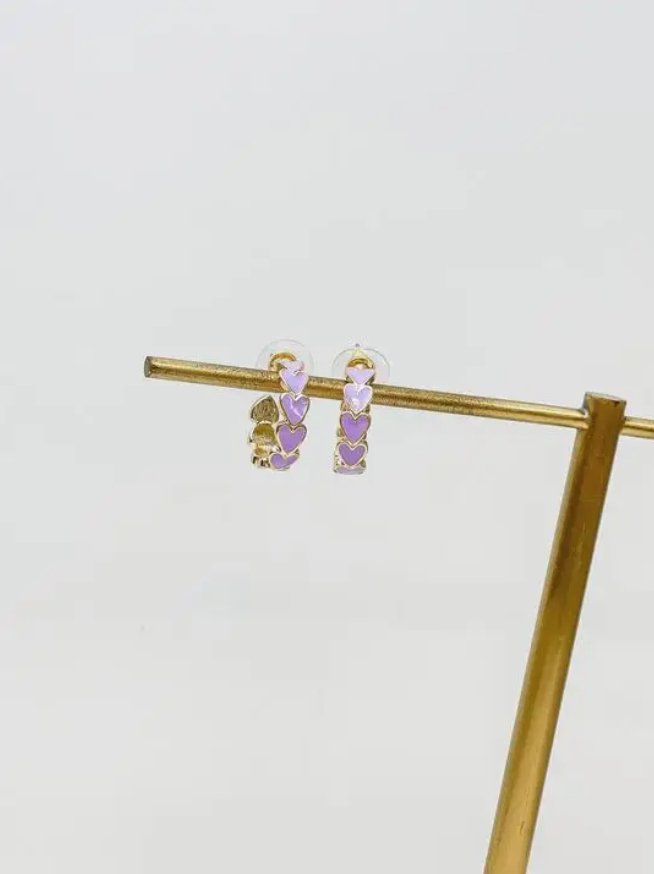 Gold & Enamel Heart Hoop Earrings - The Velvet Strand