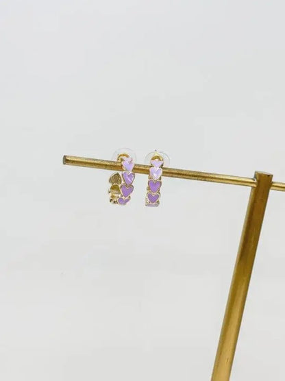 Gold & Enamel Heart Hoop Earrings - The Velvet Strand