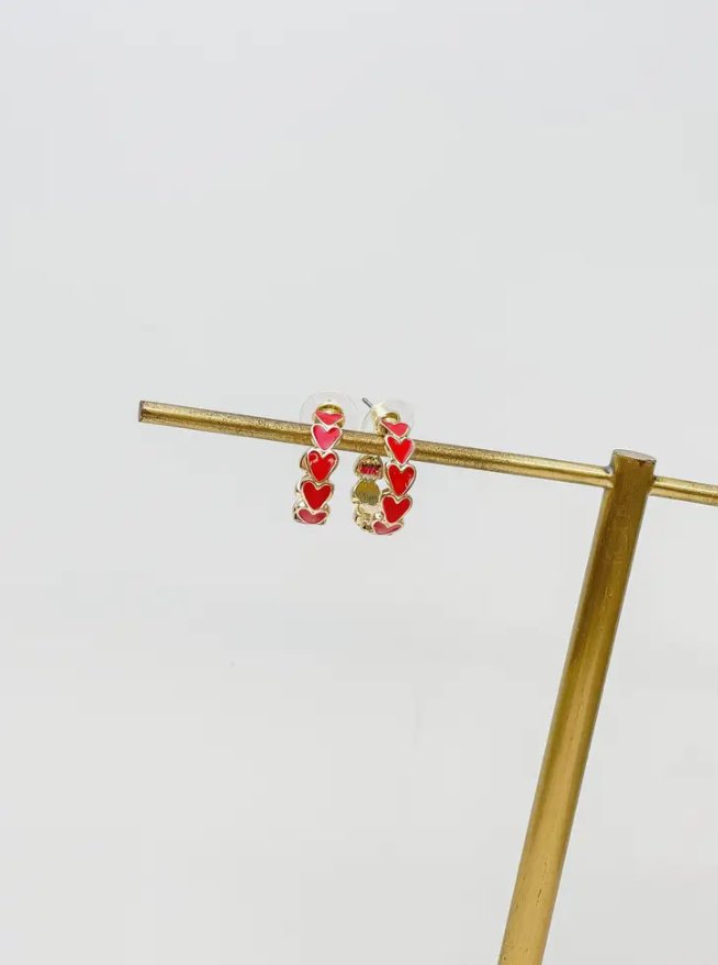 Gold & Enamel Heart Hoop Earrings - The Velvet Strand