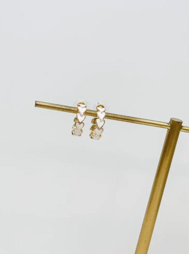 Gold & Enamel Heart Hoop Earrings - The Velvet Strand