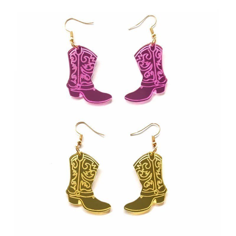 Cowboy Boot Earrings Nashville Earrings Girls Night Bachelorette Party Earrings Pink Earrings Bridesmaids - The Velvet Strand