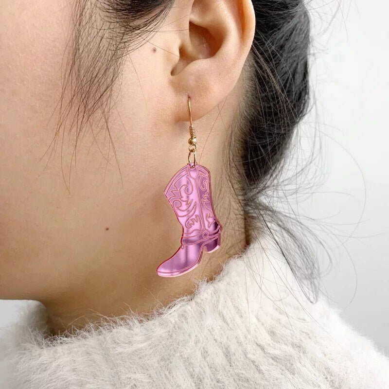 Cowboy Boot Earrings Nashville Earrings Girls Night Bachelorette Party Earrings Pink Earrings Bridesmaids - The Velvet Strand