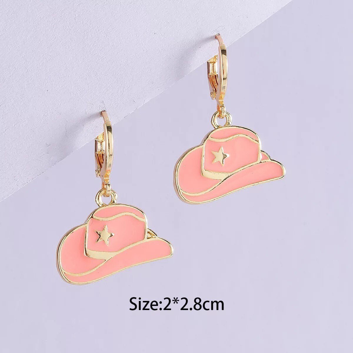 Cowboy Hat Earrings Nashville Earrings Girls Night Bachelorette Party Earrings Pink White Earrings Bridesmaids Nashville Trip - The Velvet Strand