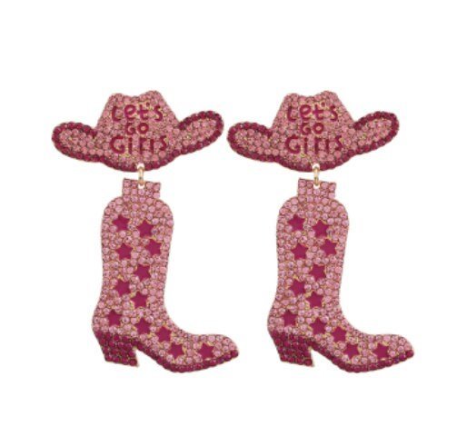Cowboy Boot Earrings Cowgirl Boots Girls Night Bachelorette Party Light Pink Tan and Gold Statement Earrings - The Velvet Strand