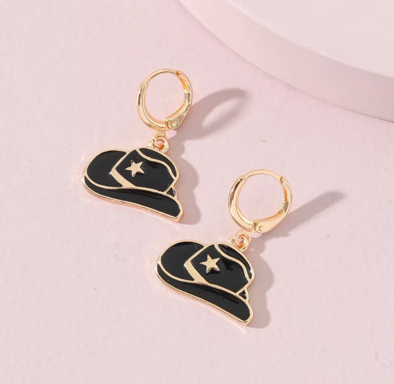 Cowboy Hat Earrings Nashville Earrings Girls Night Bachelorette Party Earrings Pink White Earrings Bridesmaids Nashville Trip - The Velvet Strand